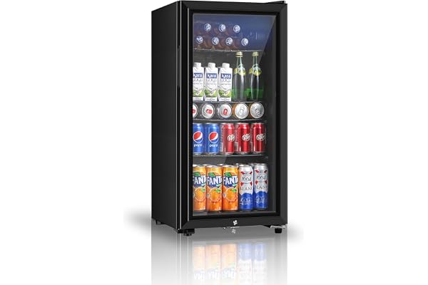 Saeoola Beverage Refrigerator, 3.2 Cu.ft Mini Fridge with Double Glass Door, Cooler for Soda, Beer or Wine for Home, Office or Bar with Adjustable Removable Shelves (Black)