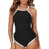 Aleumdr 2 Piece Tankini Swimsuits for Women Tummy Control Bathing Suit Halter Tankini Tops with High Waisted Shorts