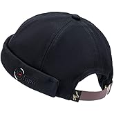 CLAPE Thick Cuff Brimless Caps for Men Washed Cotton Retro Worker Hat Rolled Cuff Harbour No Visor Sailor Fisherman Leon Hat