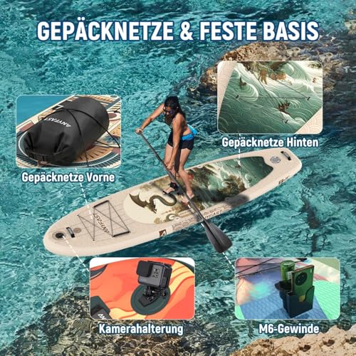 ANYFAST Inflatable Stand Up Paddle Board for Fishing - Wide Ultra Stable with Pump, Camera Mount, Kids Handle, Leash, Backpack and Accessories for Teenagers/Adults