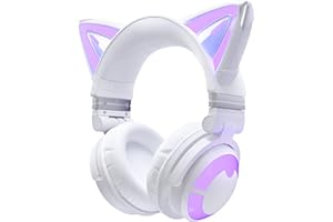YOWU RGB Cat Ear Headphone CE Wireless 5.2 Foldable Gaming Headset with SoundMage Acoustic System, Built-in Mic & Customizabl