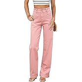 Sidefeel Women's Jeans High Waisted Straight Leg Stretchy Jeans Trendy Loose Wide Leg Zimbaplatinum Denim Pants with Pockets
