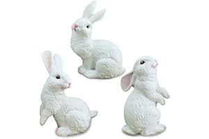 DearSun Set of 3pcs, 6.5''H Easter Bunny Figurines Rabbit Statues with Different Lifelike Shapes - Adorable White Resin Bunny Tabletop Decor