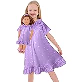 JESKIDS Matching Dolls and Girls Satin Nightgown Silk Nightdress Flutter Sleeve Pajama Clothes