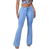 WDIRARA Women's Flare Jeans Mid Waisted Stretchy Bell Bottom Bootcut Denim Pants