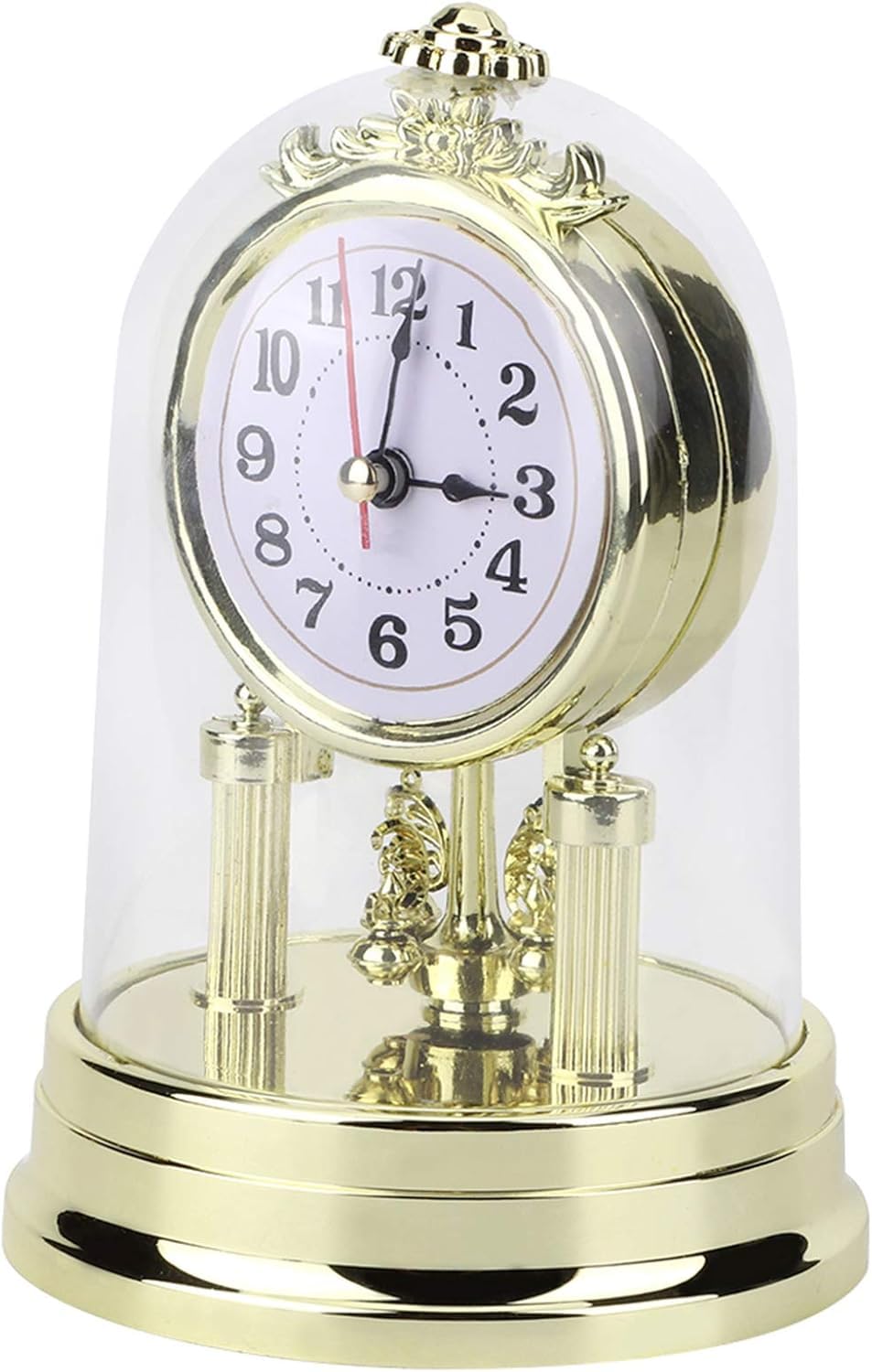 mvrople Mantel Clock Table Round Clocks Antique Silent Desk Clock, European Retro Style Gold Table Digital Clocks for Living Room Bedroom Office Home Decor