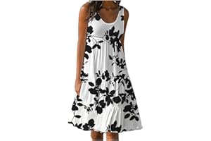 LBECLEY Boho Dresses for Women 2024 Summer Crewneck Beach Dress Loose Sleeveless Sundresses Cute Petite Flowy Midi Dress