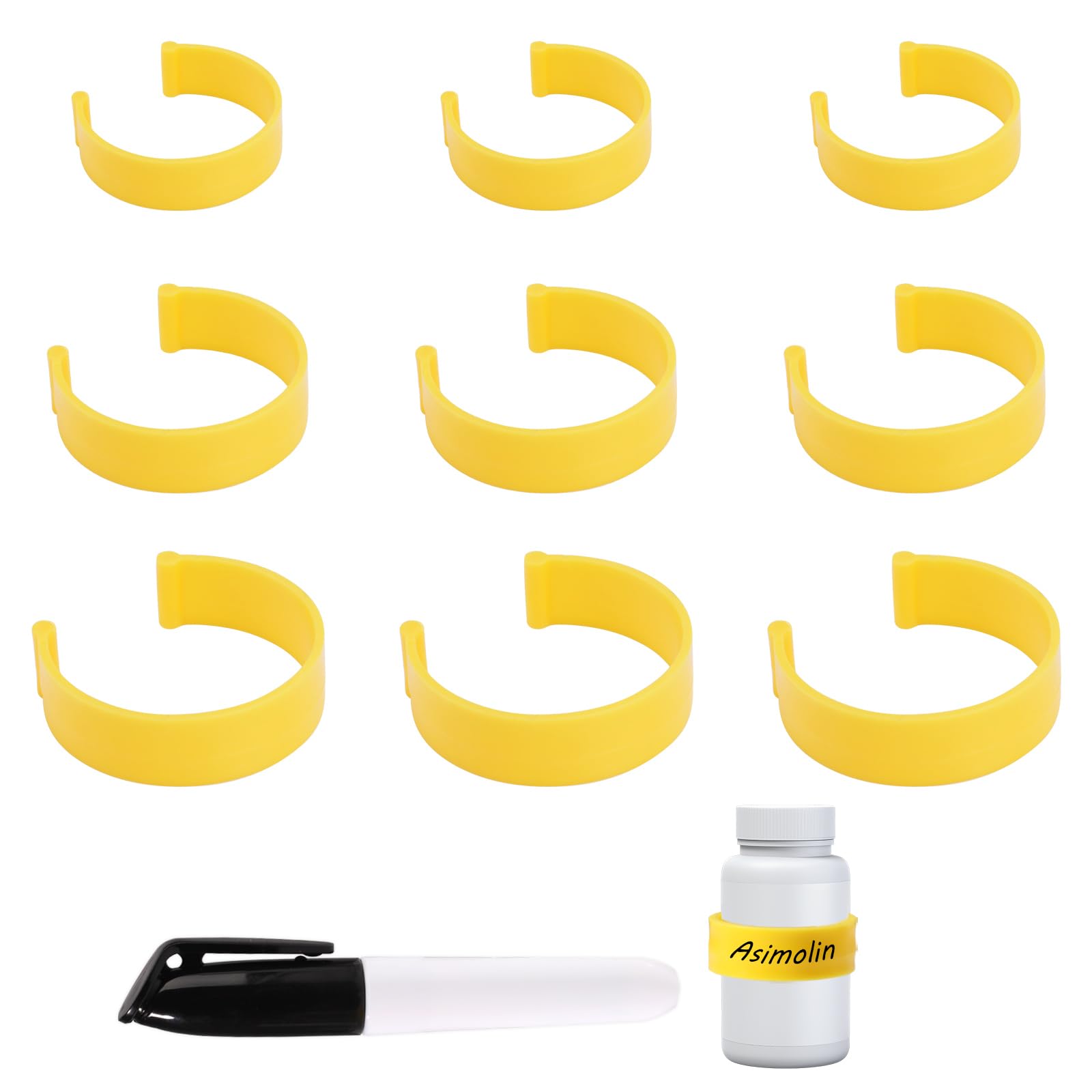 Photo 1 of 36pcs Medicine Bottle Label Clips, 3 Sizes Plastic Reusable Clips for Pill Bottles with Mini Marker Pen Pill Organizer for Easy Medication Identification for Home Travel(Yellow)