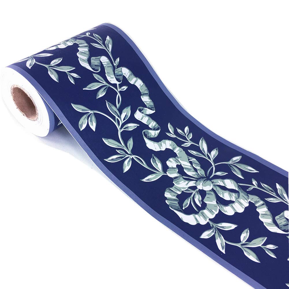 Meboom Self Adhesive Navy Floral Rattan Patten Wallpaper Border Peel Stick Wall Ceiling Decorative Sticker Waterproof 10cm X 10meters