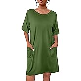 Ekouaer Sleep Shirts for Women Nightgown Short Sleeves T shirt Night Dress Round Neck Womans Nightgown with Pocket S-XXL