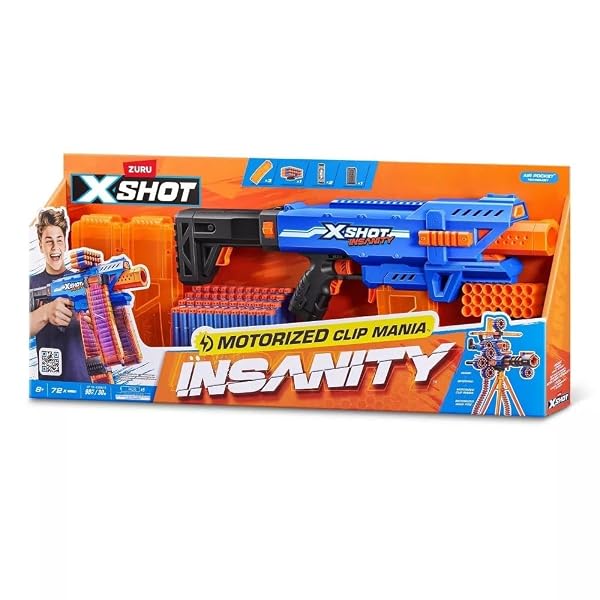 ZURU XSHOT INSANITY MOTORISED CLIP BLASTER & 72 DARTS