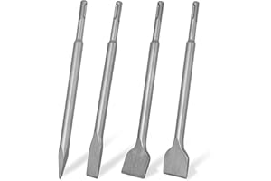 BUHOBHA SDS Plus Chisel Set - 4-Piece Heavy-Duty SDS Plus Bits for Hammer Drill, Includes Flat & Pointed SDS Plus Chisel, Professional Tile Removal Tool for Concrete Demolition and Thinset Removal