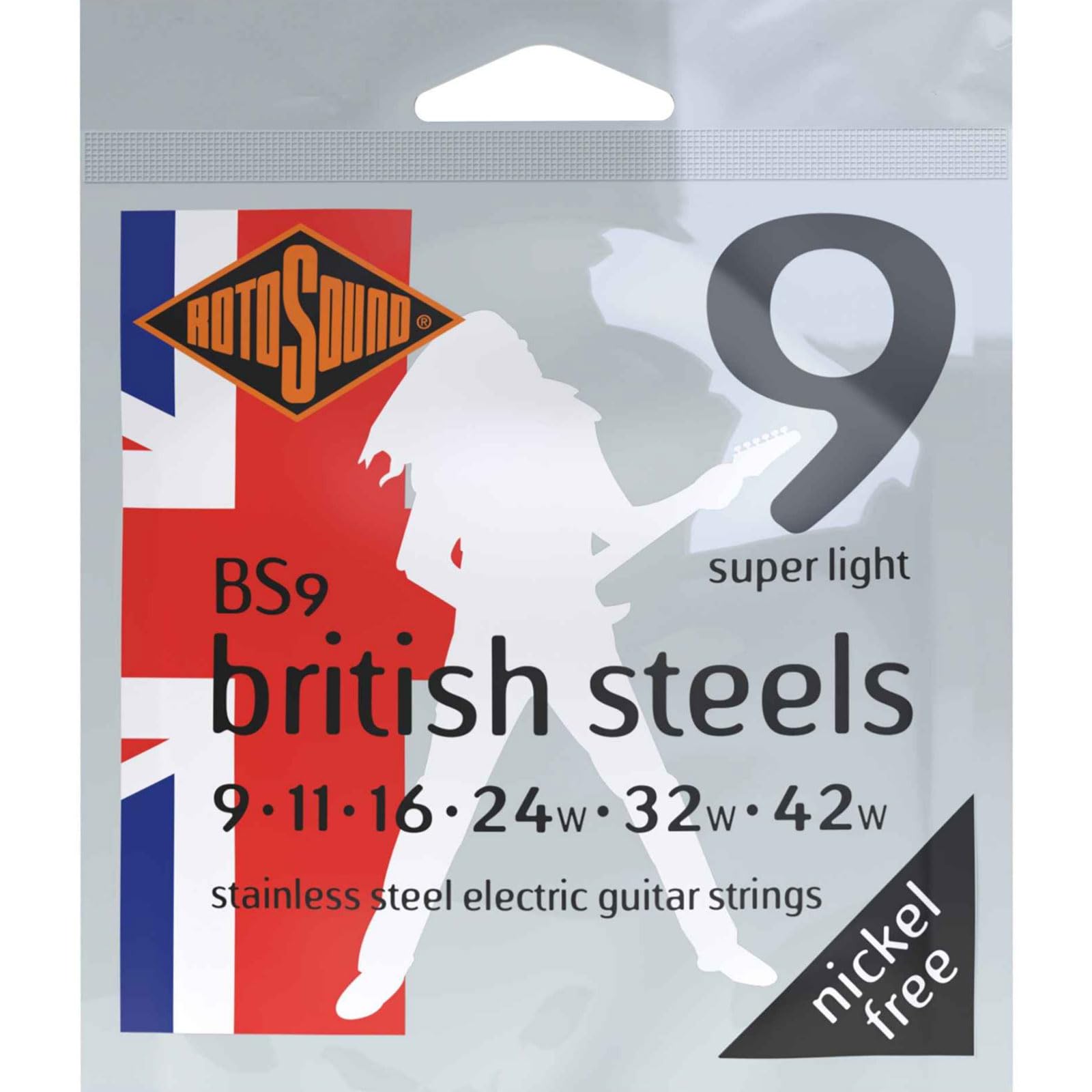 Rotosound BS9 Stainless Steel Super Light Gauge Electric Guitar Strings (9 11 16 24 32 42), White Black Red Blue โ image 1