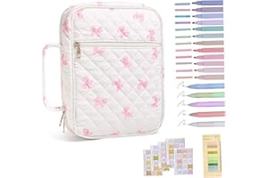 Bible Cover, Portable Quilted Bible Case with Pens & Tabs & Handle for Woman Girls, White