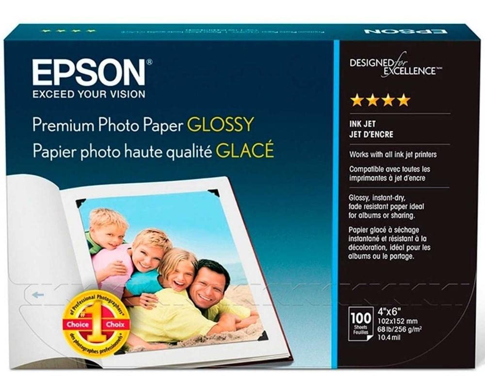 Epson S041727 Premium Photo Paper, 68 lbs., High-Gloss, 4 x 6 (Pack of 100 Sheets),White