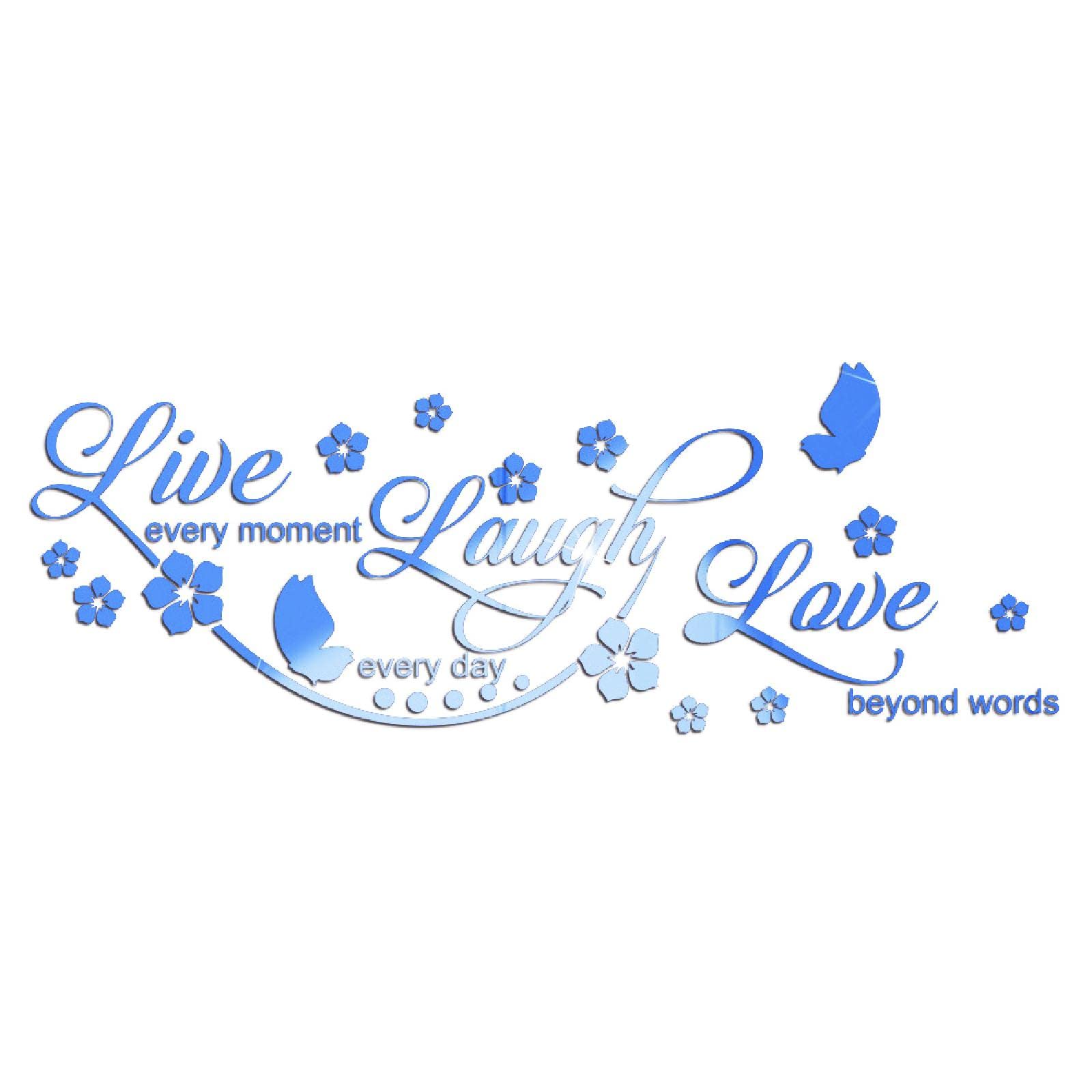 DIY 3D Acrylic Mirror Wall Stickers with Butterfly, Live Love Laugh Flower Peel and Stick Mirror Wall Decal, Removable Mural Decoration for Kitchen Dining Room Home Decoration