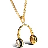 U7 Hip Hop Punk Music Necklace, Guitar Pick/Guitar/Microphone/Headphone Pendant with Chain for Men & Women, Stainless Steel R&B Music Jewelry, Silver/Gold/Black, Customizable