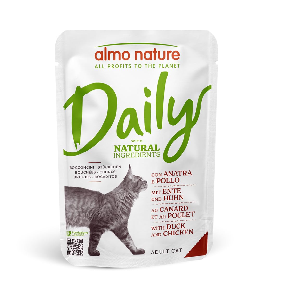 Almo Nature Daily - Wet Cat Food for Adult Cats - Chicken and Duck - 70 g, Pack of 30