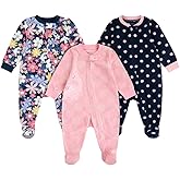 HUGGIES unisex-baby 3-pack Footed Fleece Coverall Pajamas