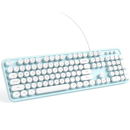 Computer Keyboard Only Image KNOWSQT Wired Computer Keyboard - Blue-White Retro Full-Size Round ...