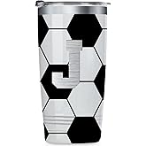 Onebttl Personalized Soccer Gifts for Teen Boys, Men, Coaches, 20oz Stainless Steel Tumbler with Laser Etched Initials for Soccer Players, Lovers, White - J