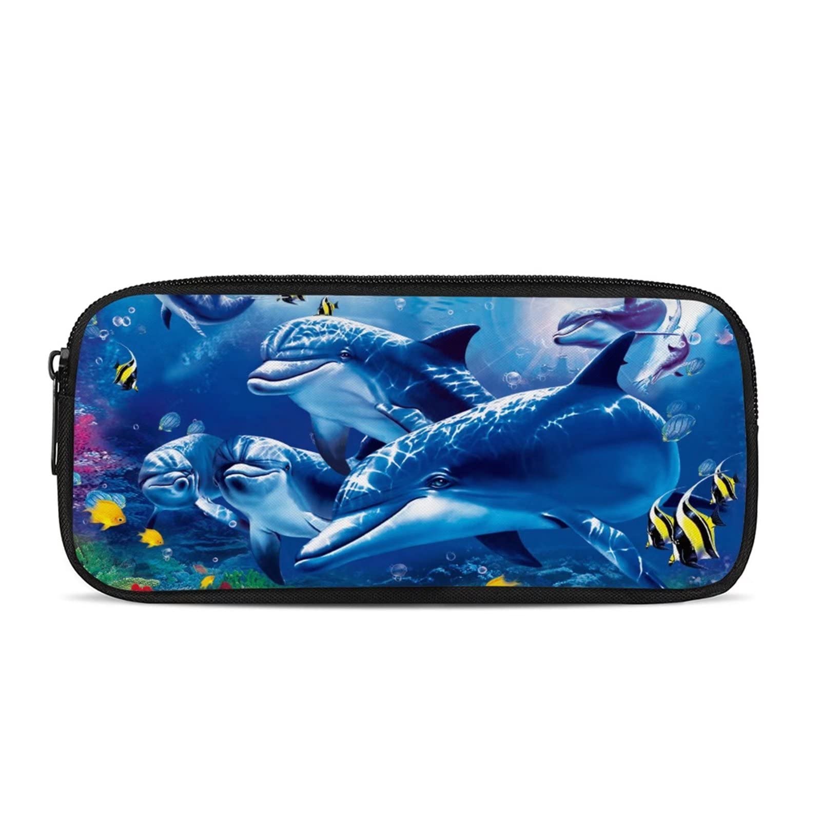 HELLHERO Adorable Dolphin Pencil Case Holder Pen Pouch Bag Cosmetic Makeup Bag Stationery Organizer for Women Girls Boys Kids Preschool Kindergarten Gifts