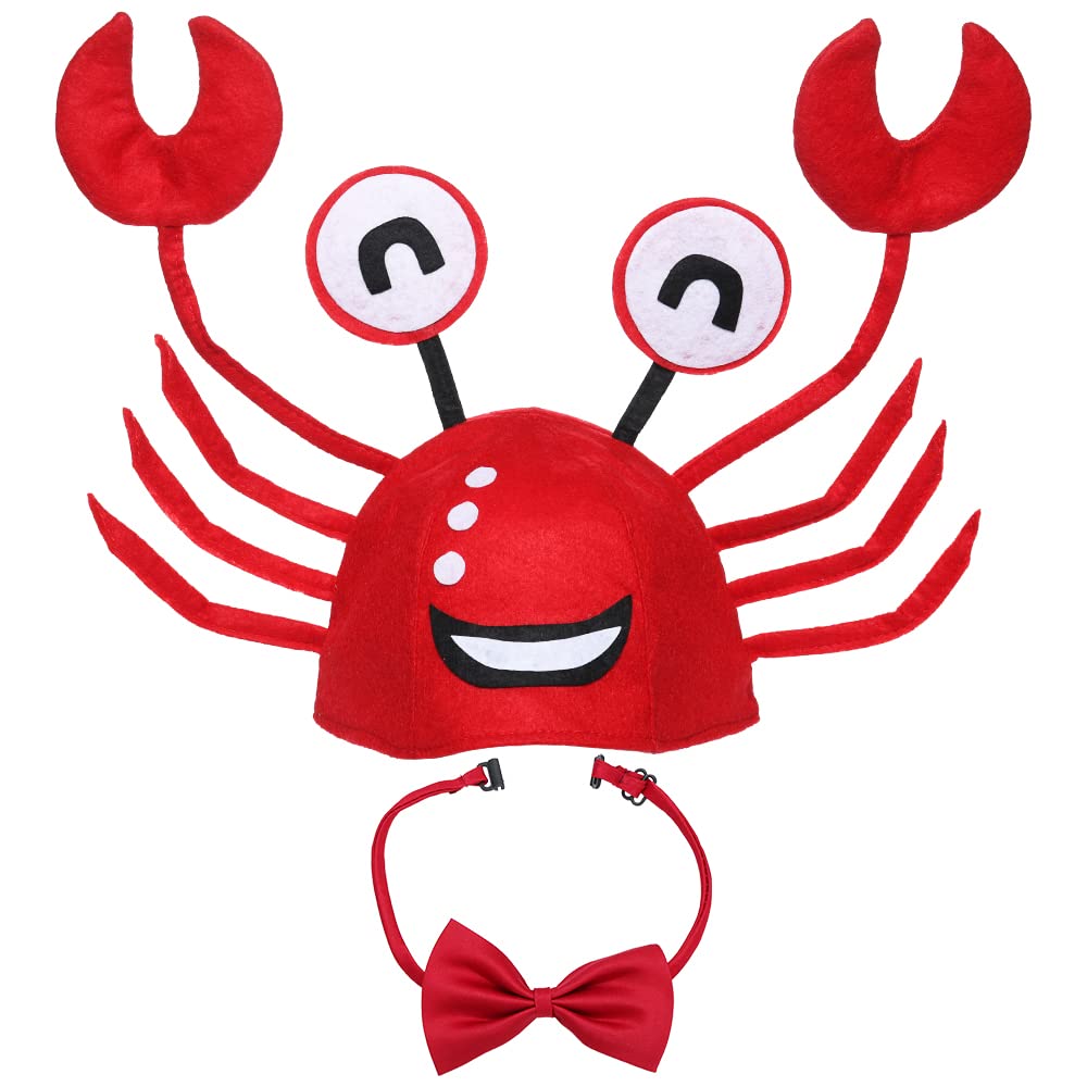 Lifreer Crab Hat Red Crab Headband Adjustable Funny Animal Fancy Dress Hats + Red Wine Bow Tie for Halloween Christmas Cosplay Party Costume