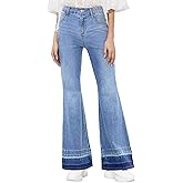 Sidefeel Women's Flare Jeans High Waisted Bell Bottom Stretchy Patch Hem Denim Pants with Pockets