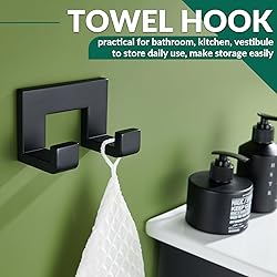 APLusee Double Robe Towel Hook Matte Black, SUS 304