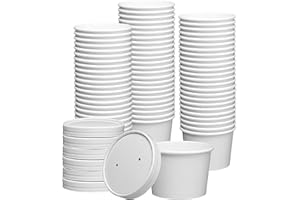 GUSTO [8 oz. - 50 Count White Paper Food Containers with Vented Lids - To Go Hot Soup Bowls, Disposable Ice Cream Cups, Ideal for Hot and Cold Foods - (Formerly Comfy Package)