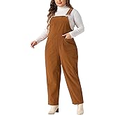 Agnes Orinda Plus Size Women's Corduroy Overalls Adjustable Strap Straight Leg Casual Jumpsuit with Pockets Outfits Fall