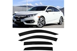 Deebior 94682 Side Window Visor Wind Vent Deflector fit for 2016-2021 Honda Civic Sedan,4pc Outside Mount Style Dark Smoke Shade Sun Rain Guards Set