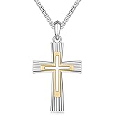 Frbod Cross Pendant Necklace for Women, Mens Solid 925 Sterling Silver Nail Cross Pendant, Religious Crucifix Necklace, Christian Jewelry, 16-20 Inch Adjustable Silver Chain