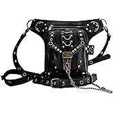 Wendingstan Rock Leather & Vintage Gothic Retro Steampunk Handbag Victorian Style Shoulder Waist Bag Black, Medium