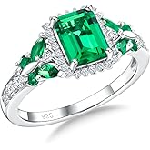 AGRULE Butterfly Rings for Women, 925 Sterling Silver 3-4 Carat Birthstone Halo Ring Amethyst/Emerald/Blue Sapphire/Ruby Promise Ring Emerald Cut Engagement Rings for Her,Lovers Birthday Valentines Gift