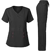 Dagacci Medical Uniform® Scrubs for Women Set – Natural Stretch Ultra Soft V-Neck Top and Pants Sets for Women - 9 Pocket