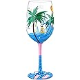 NymphFable Beach Wine Glasses 15oz Hand Painted Colorful Wine Glasses, Blue Sea Beach Themed Gift for Women Men