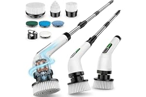 FYDEE Electric Spin Scrubber, Cordless Bathroom Cleaning Brush with 7 Heads & Adjustable Extension Handle, IPX7 Waterproof Re