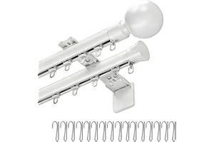 Double Curtain Tracks for Windows, Aluminium Curtains Rod Slilent Sliding Curtain Rail Wall Mount with Decorative Finials 1.6