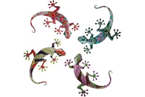 Dreamskip Metal Lizards Outdoor Decor 4 Pack Metal Gecko Wall Decoration Hanging Colorful Wall Sculpture Mexican Yard Art for