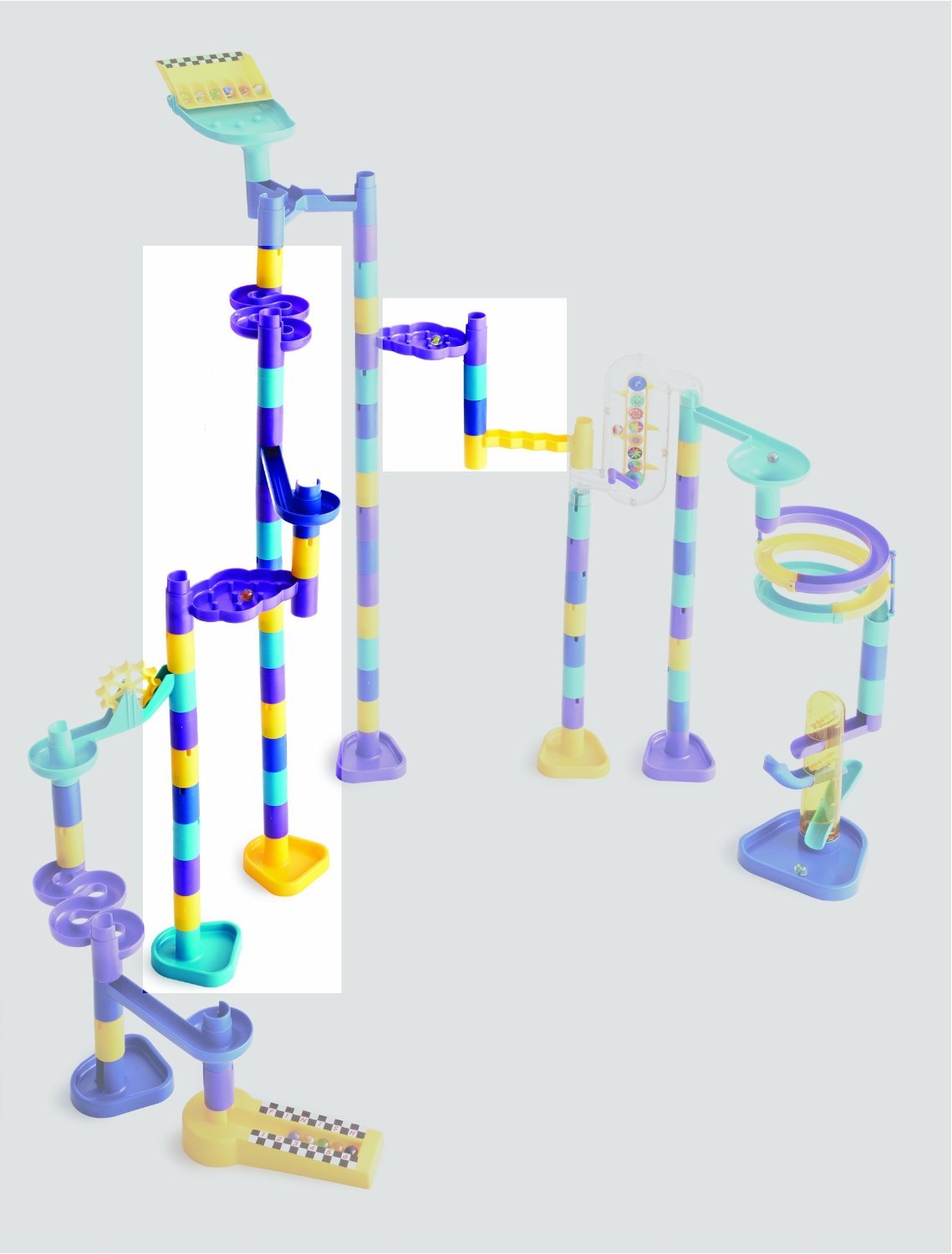Photo 1 of Discovery Toys MARBLEWORKS Add-On Set | Additional Pieces Compatible with Our Starter, Deluxe, Ultra Deluxe Sets (Not Included) | Comes with 30 Colorful Posts, 2 Bases, 3 Ramps, 6 Marbles