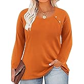 RITERA Plus Size Tops for Women Long Sleeve Casual Pullover Button Shirts Crewneck Fashion Basic Fall Winter Top XL-5XL