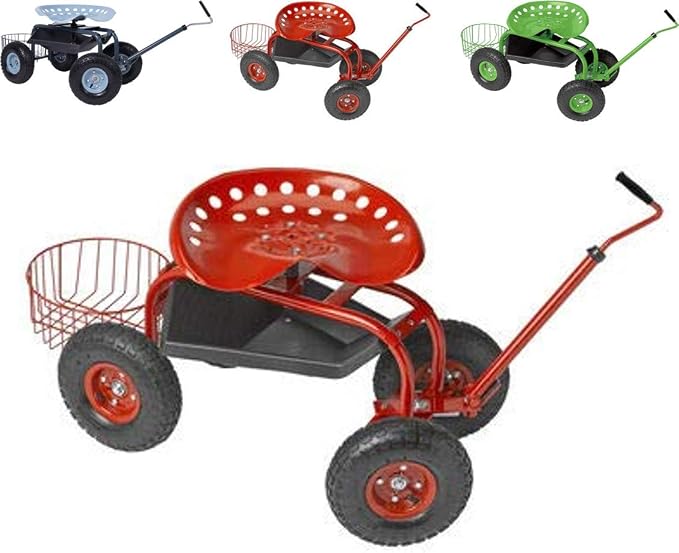 UPP Gartenwagen Rollsitz – Belastbar Bis 130 Kg, Mit Ablage, Sitzhöhe 33 Cm, Grün, Für Garten & Autopflege