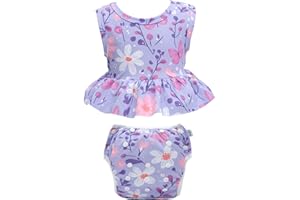 babygoal Reusable Swim Diaper with Top,Girl Bathing Suit,Swimwear for Baby Infant Toddlers,Two-Piece Suit Beach Tankini