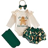 Dobeiokal Newborn Baby Girl Christmas Outfit Long Sleeve Romper Onesie Bodysuit Bloomers Shorts Set Cute Fall Winter Clothes