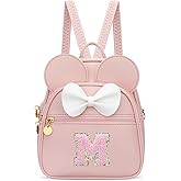 KKXIU Girls Initial Bowknot Cute Mini Backpack for Toddler, Travel Small Girl Backpacks, Personalized Birthday Gifts for Little Girls and Kids(M, Pink)