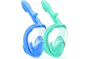 Ezire Kids Snorkel Mask Full Face, Snorkeling Gear for Kids 2-14 with Camera Mount, 180 Degree Panoramic View Snorkeling Set Anti-Fog Anti-Leak