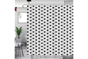 MEHOFOND Valentines Shower Curtain Black Hearts Shower Curtain for Happy Valentine's Day Black and White Contracted Bathroom Decor Sweetheart Bathroom Curtains Washable Durable Fabric 72x72 in
