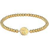 Dainty Gold Softball/Football/Basketball/Volleyball/Soccer Bracelets for Women Trendy,14K Gold Plated Bead Bracelet With Cute Sport Accessories Jewelry for Friend Team Adjustable Birthday Christmas Gift