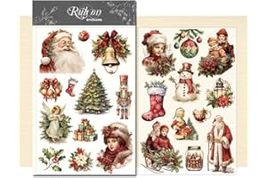 CATaireen Rub On Transfers Stickers 2 Sheets for Crafts Cloth Glass Acrylic Wood Furniture Small Vintage Junk Journal Supplies Scrapbooking Items Christmas Thanksgiving (Red Christmas)